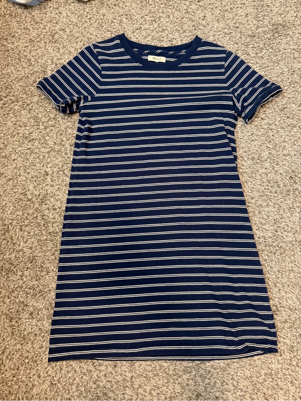 Madewell women’s tee dress in epperson stripe navy blue and white small